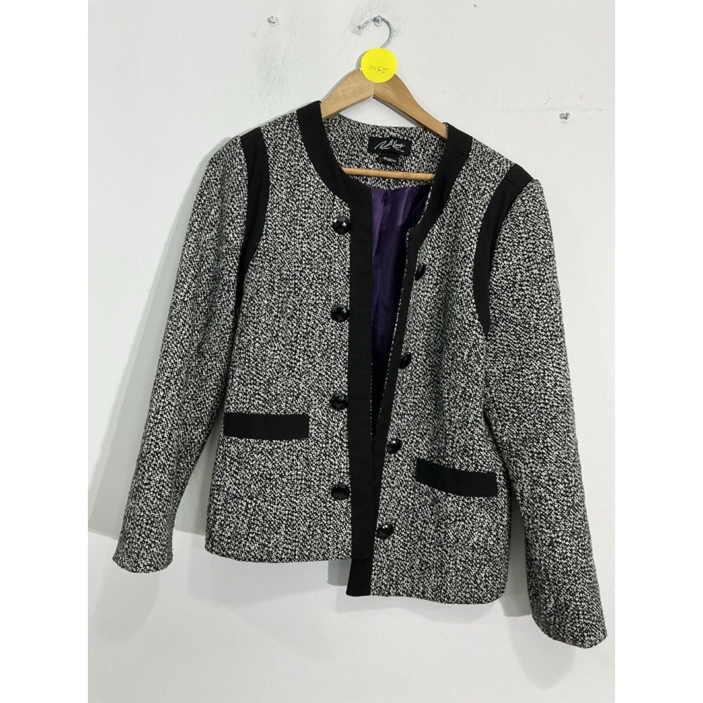 Womans Russel Kemp XL Black Tweed Lined Open Front Jacket